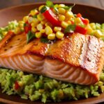 Ancho Salmon with Corn Relish and Avocado Rice 1