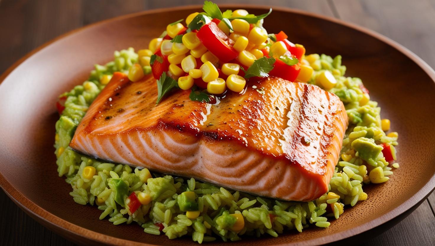 Ancho Salmon with Corn Relish and Avocado Rice 1 - Dinner Pairings Ancho Salmon with Corn Relish and Avocado Rice 1